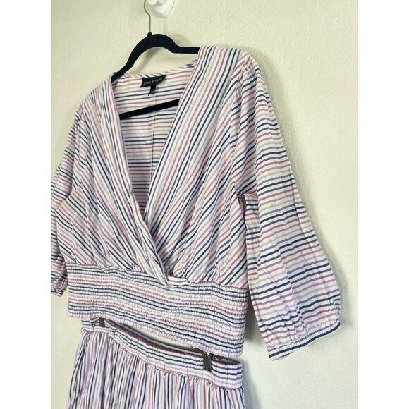 Lane Bryant White Purple Striped Skirt Top Set Plus Sz 16 Cotton Spring Smocked - Picture 7 of 12